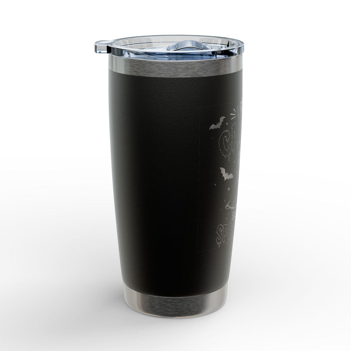 20oz Engraved Tumbler — "I Run on Caffeine, Sarcasm &" Halloween Bat Design