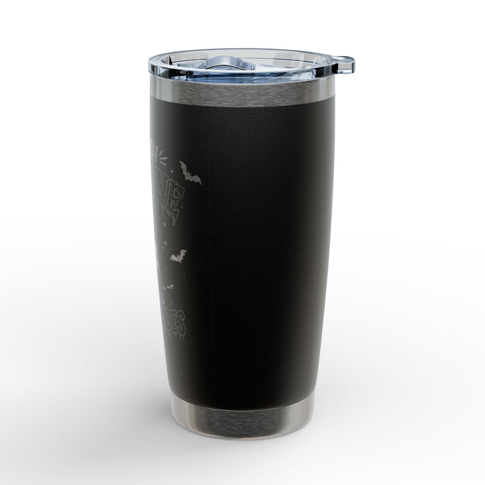 20oz Engraved Tumbler — "I Run on Caffeine, Sarcasm &" Halloween Bat Design