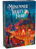 Board game box for 'A Midsummer Night's Fayre' with colorful tents and fairground design.