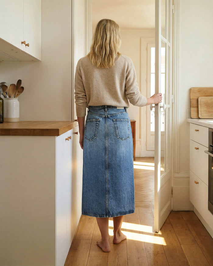 Abbey Midi Skirt With Slit Front || Kemp