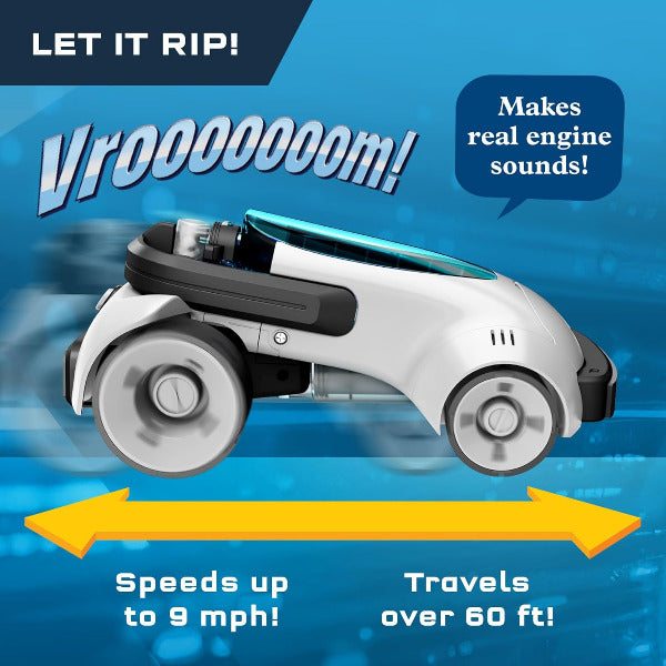 Toy car with text highlighting features