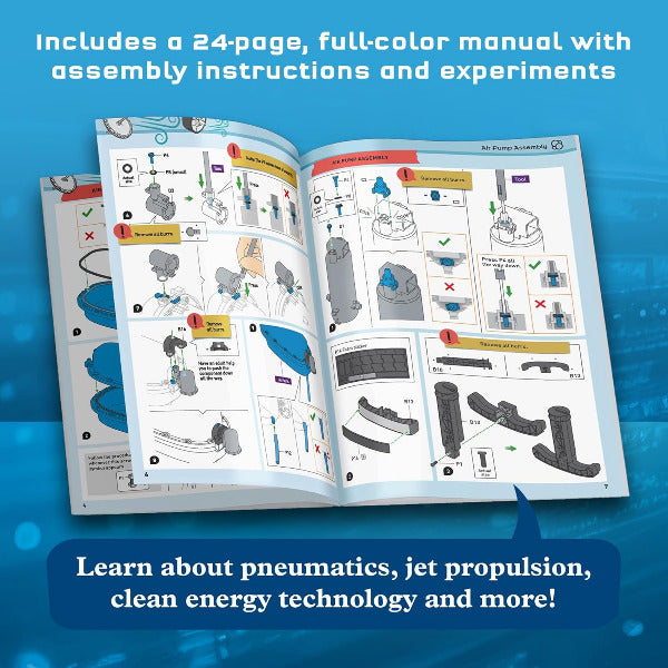 Open manual with assembly instructions and experiments