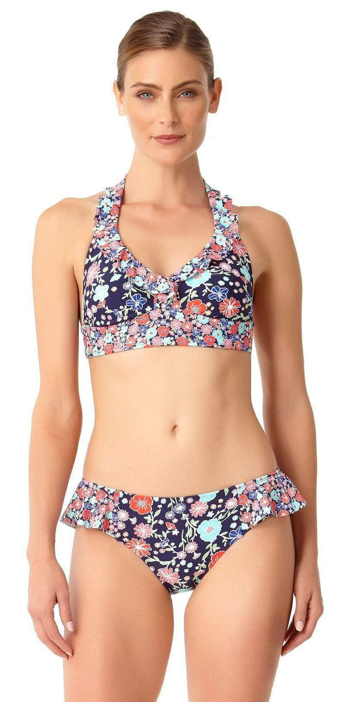 Anne Cole Lazy Daisy Marilyn Flounce Halter Top 18MT10460-NAVY: