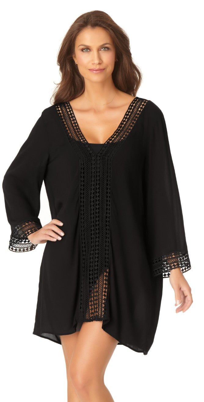 Anne Cole V-Neck Tunic Cover-up 20MC52715-BLK