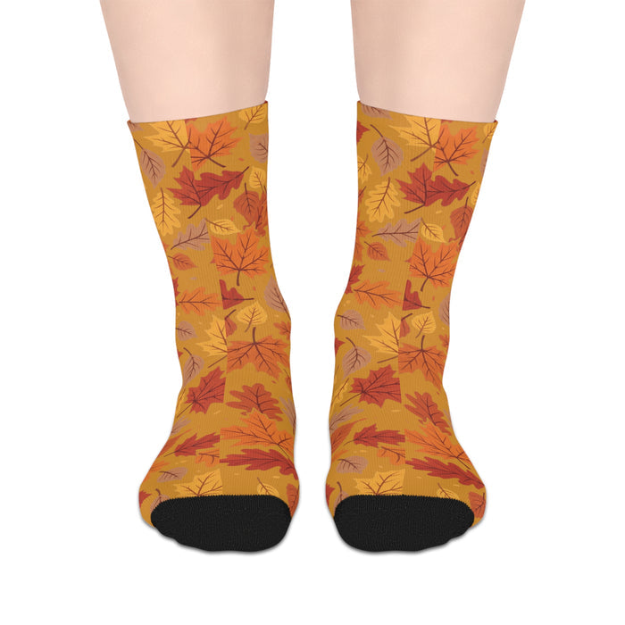 Autumn Leaves Mid-Length Socks - Fall Leaf Pattern Crew Socks
