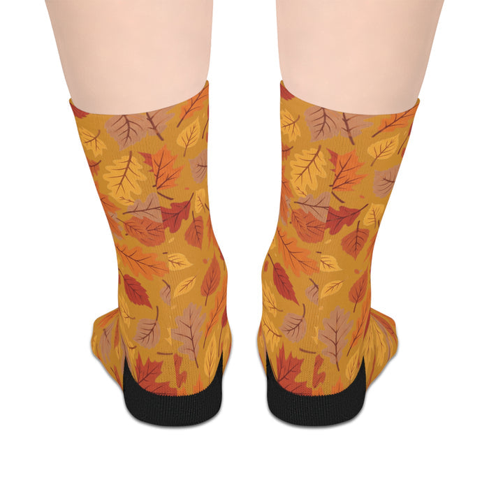 Autumn Leaves Mid-Length Socks - Fall Leaf Pattern Crew Socks