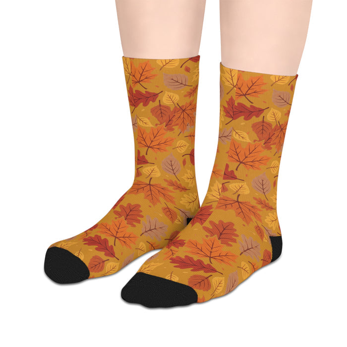 Autumn Leaves Mid-Length Socks - Fall Leaf Pattern Crew Socks