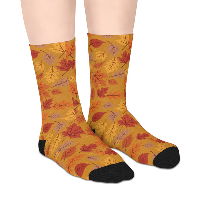 Autumn Leaves Mid-Length Socks - Fall Leaf Pattern Crew Socks