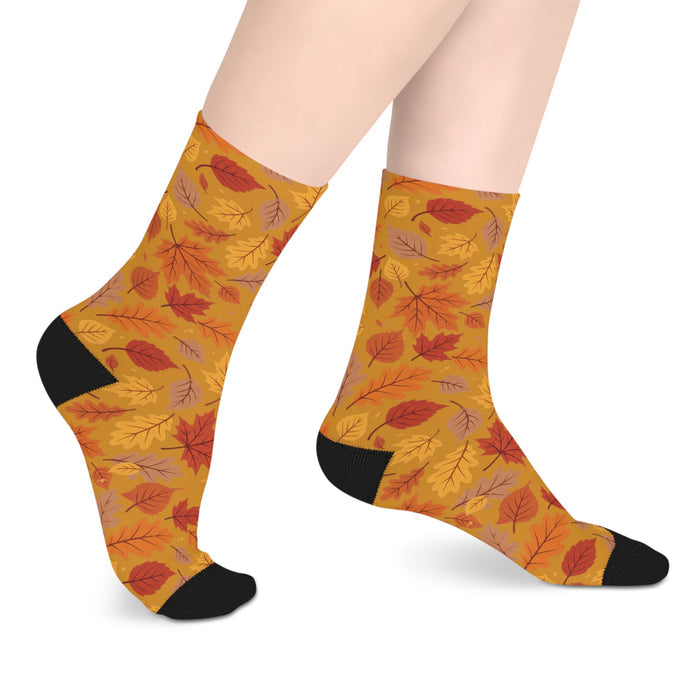 Autumn Leaves Mid-Length Socks - Fall Leaf Pattern Crew Socks