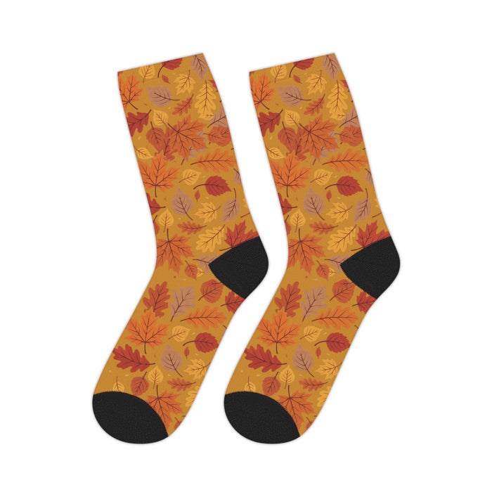 Autumn Leaves Mid-Length Socks - Fall Leaf Pattern Crew Socks