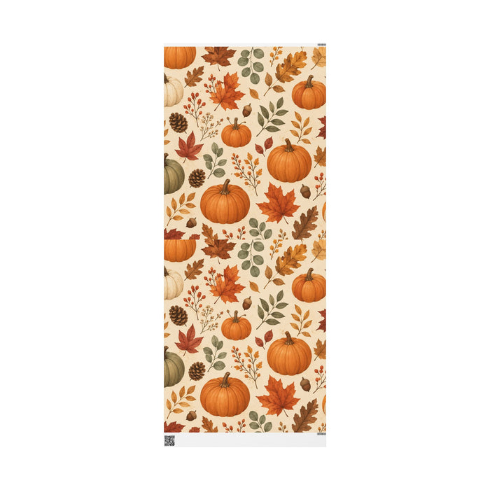Autumn Pumpkins Wrapping Paper Roll — Fall Leaves Gift Wrap for Thanksgiving & Harvest