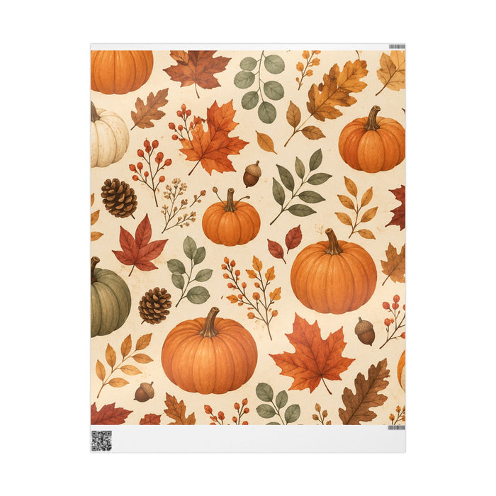Autumn Pumpkins Wrapping Paper Roll — Fall Leaves Gift Wrap for Thanksgiving & Harvest