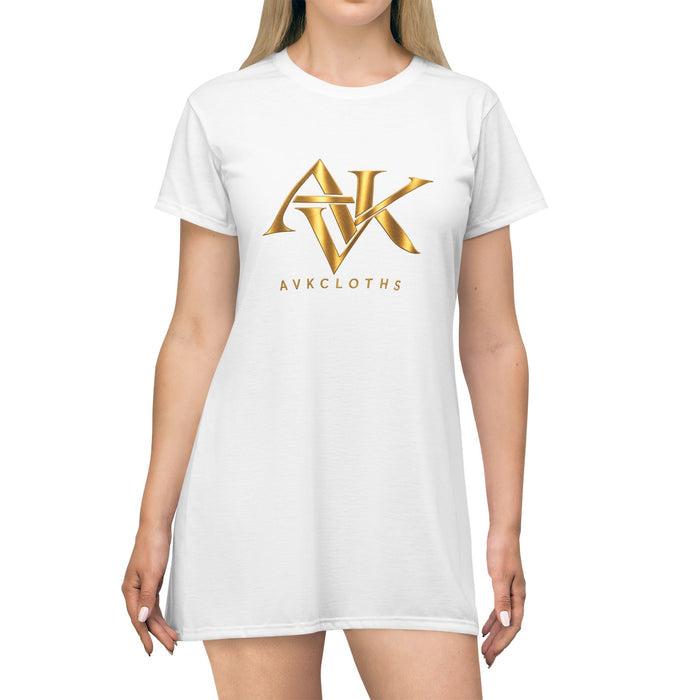 AVK Logo T‑Shirt Dress — Gold Monogram AOP Tunic