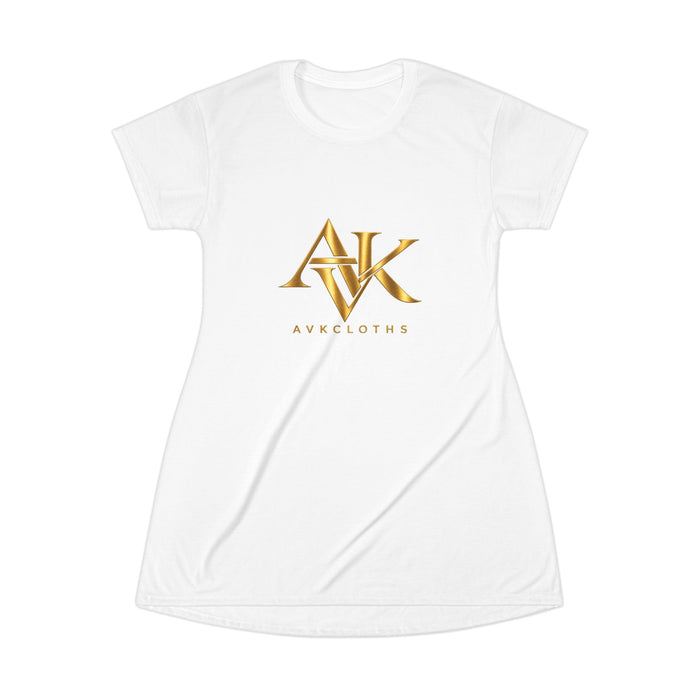 AVK Logo T‑Shirt Dress — Gold Monogram AOP Tunic