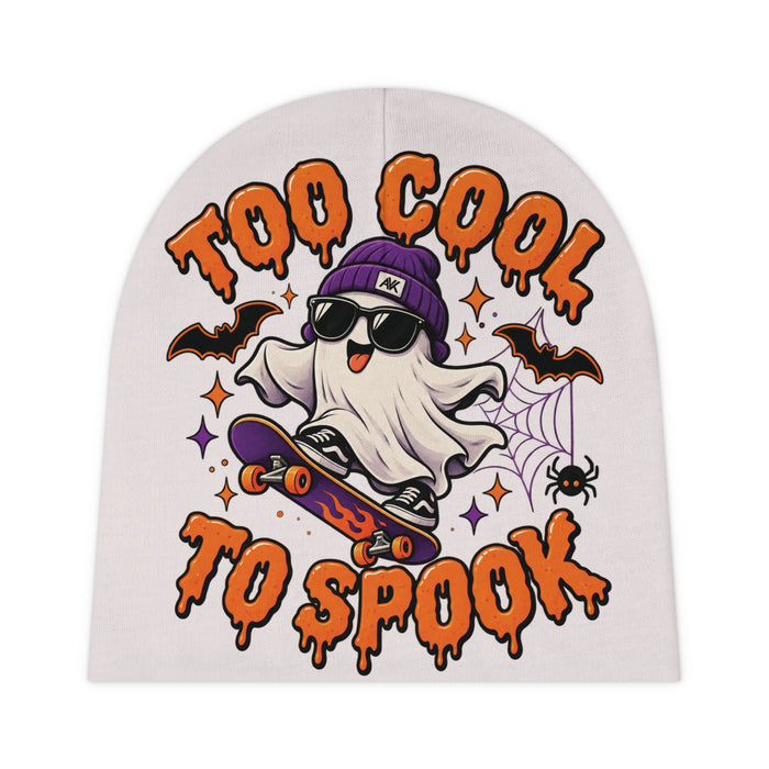 Baby Beanie — "Too Cool To Spook" Halloween Ghost Skate Beanie