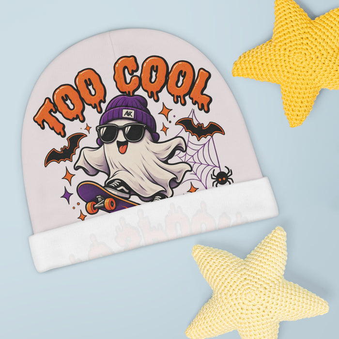 Baby Beanie — "Too Cool To Spook" Halloween Ghost Skate Beanie