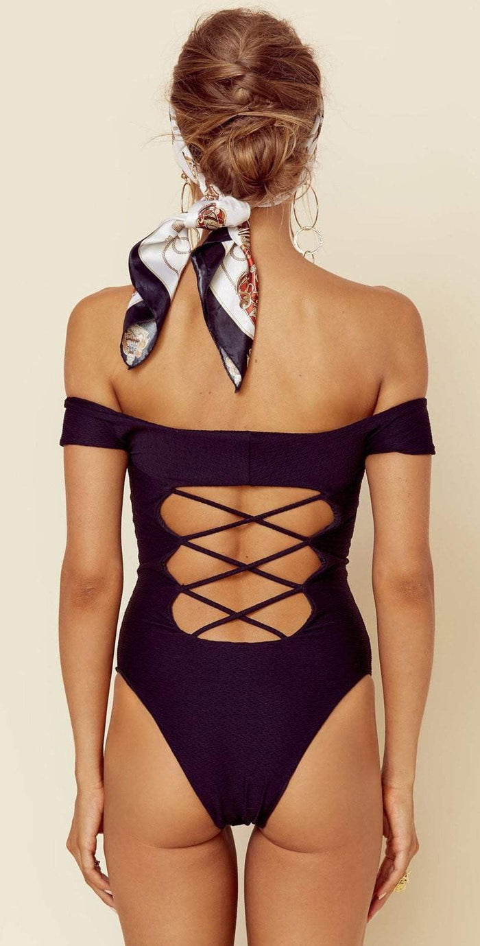Blue Life Off The Shoulder One Piece in Black 388-9466 BLK: