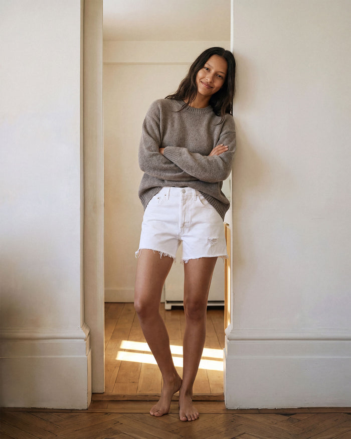 Cai Cut Off Short || White Noise Embroidery