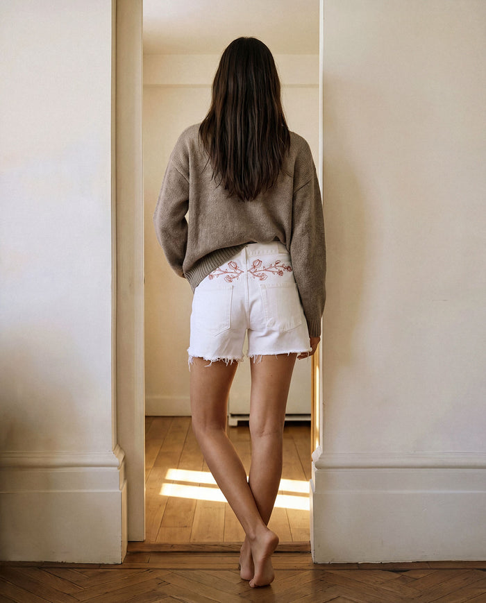 Cai Cut Off Short || White Noise Embroidery