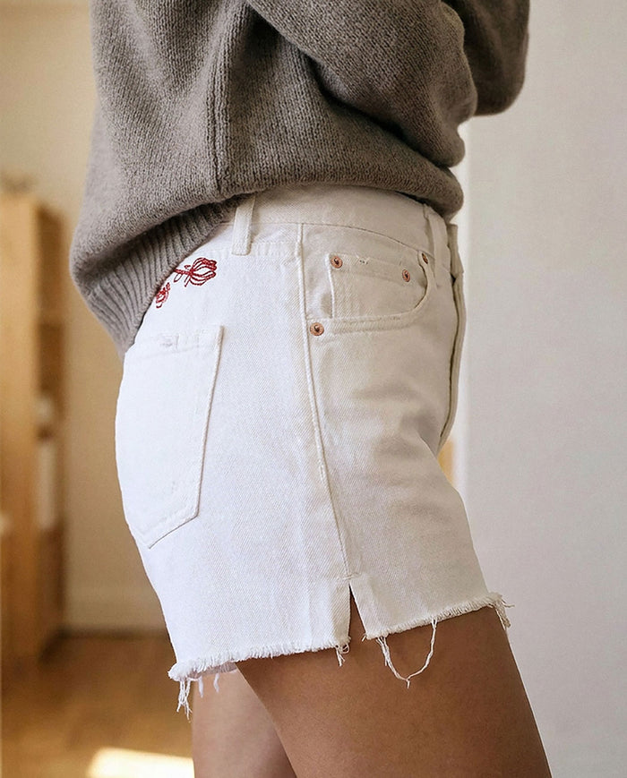 Cai Cut Off Short || White Noise Embroidery