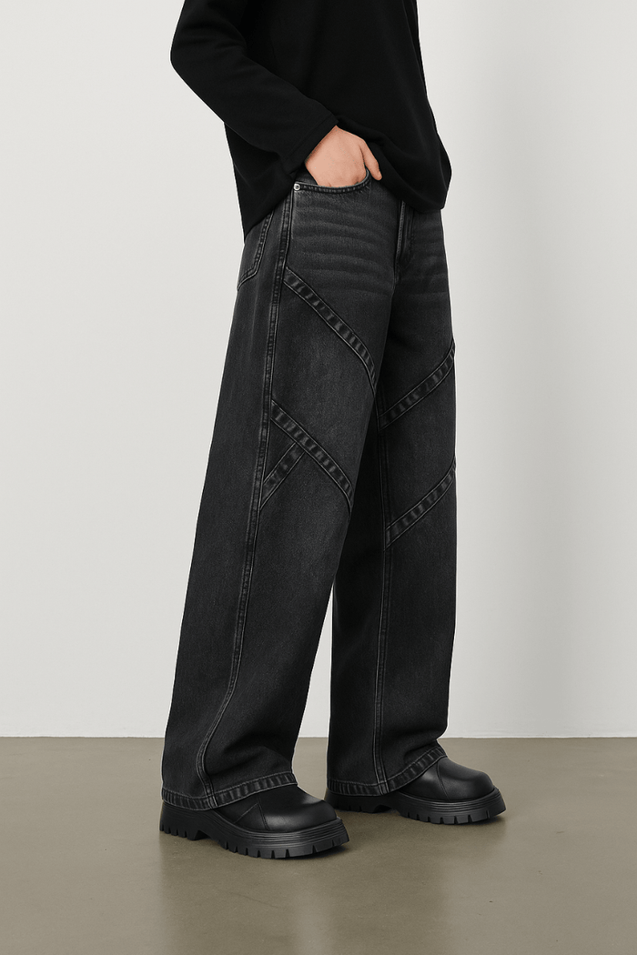 Cross Pleated Wide Leg Jeans // Washed Black - Urban Monkey® - 25PNLF4_BK_XS/26