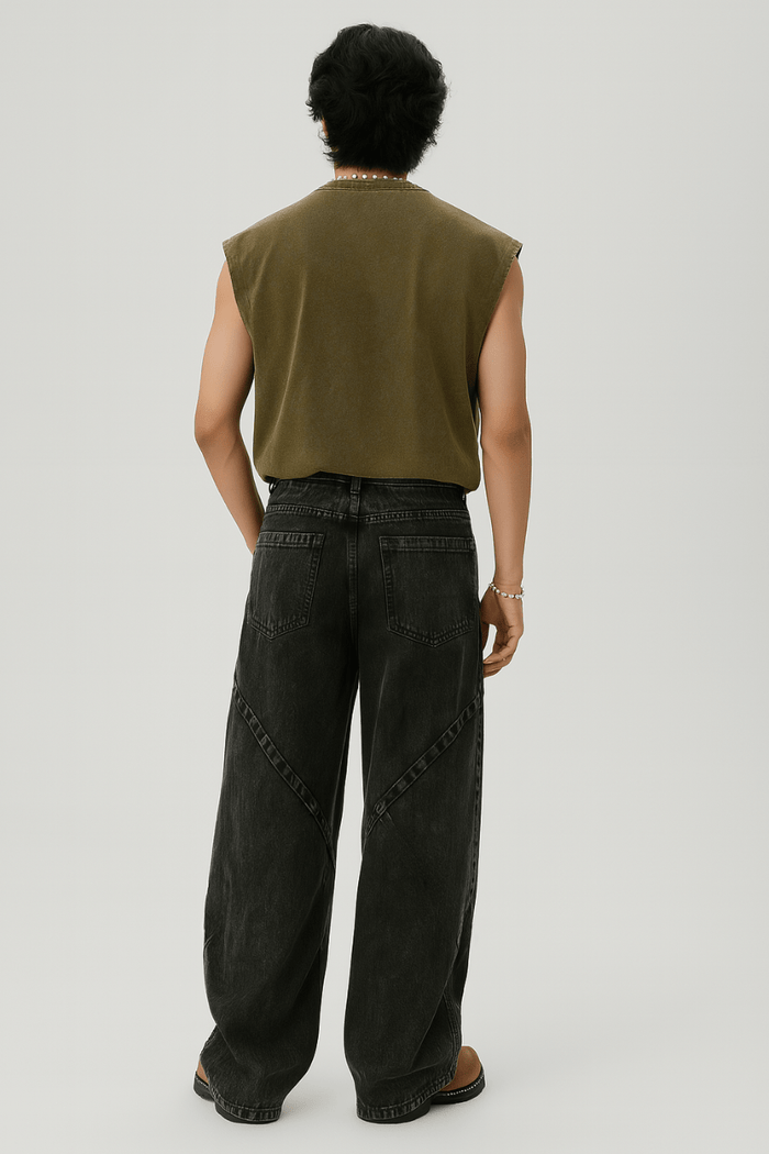 Cross Pleated Wide Leg Jeans // Washed Black - Urban Monkey® - 25PNLF4_BK_XS/26