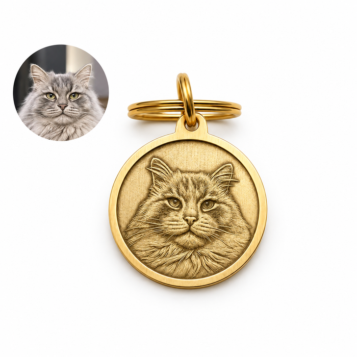 Custom Pet Portrait Brass Keychain From Photo