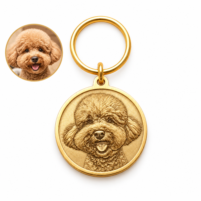 Custom Pet Portrait Brass Keychain From Photo