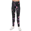 Cute Bat Print Youth Leggings — Black & Purple All-Over Print for Kids