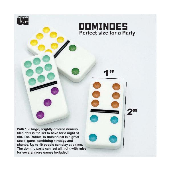 Dominoes set with colored dots showing tile size 1"x2"