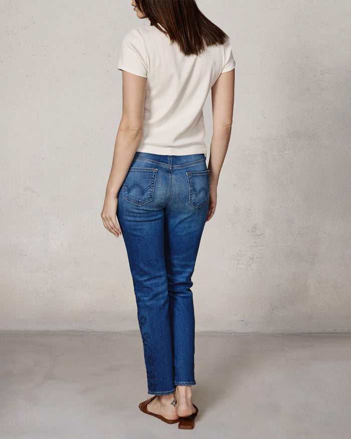 EDWIN USA embroidered denim jeans for women with a stylish back view and a slim fit