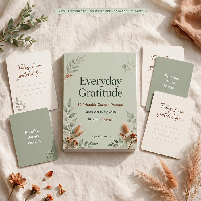 Everyday Gratitude Printable Cards | Mindfulness Prompts, Reflection (Digital Download)