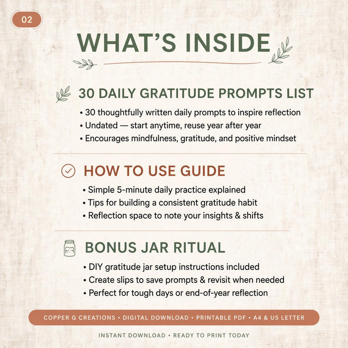 Everyday Gratitude Printable Cards | Mindfulness Prompts, Reflection (Digital Download)