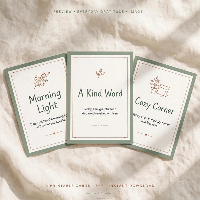 Everyday Gratitude Printable Cards | Mindfulness Prompts, Reflection (Digital Download)