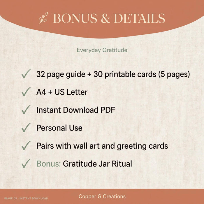 Everyday Gratitude Printable Cards | Mindfulness Prompts, Reflection (Digital Download)