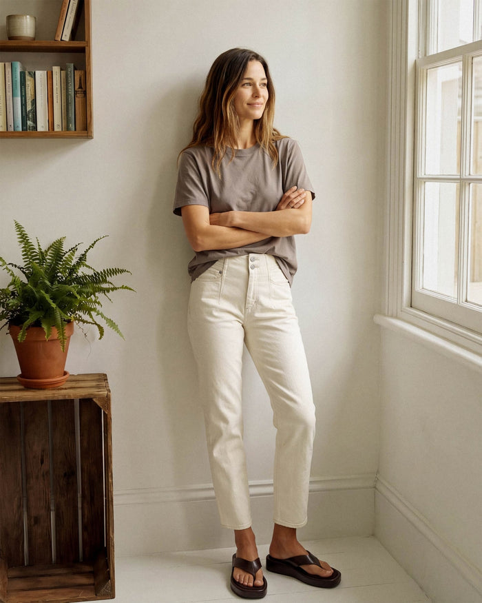 Frankie High Rise Relaxed Jean || Alabaster