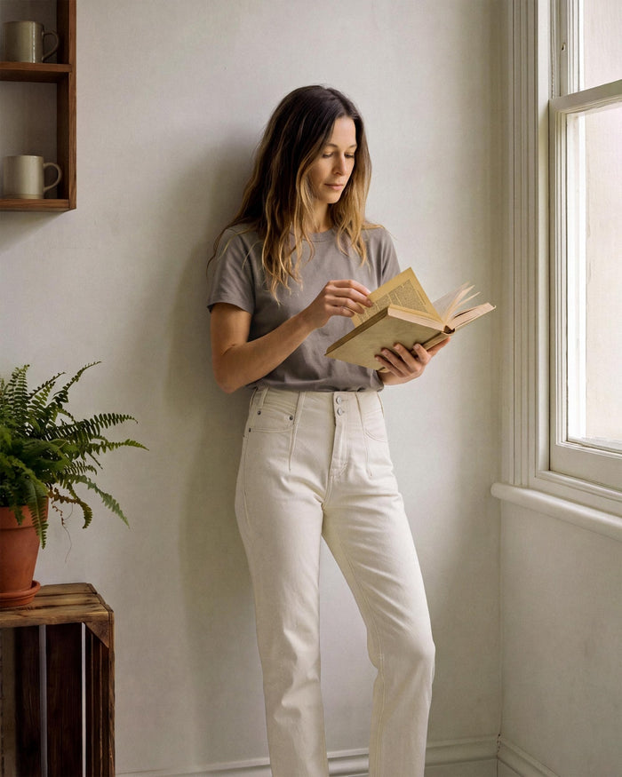 Frankie High Rise Relaxed Jean || Alabaster