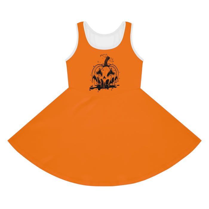 Girls' Halloween Pumpkin Sundress — Orange Jack‑O'Lantern Tank Dress for Kids