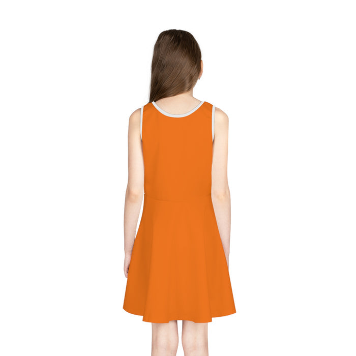Girls' Halloween Pumpkin Sundress — Orange Jack‑O'Lantern Tank Dress for Kids