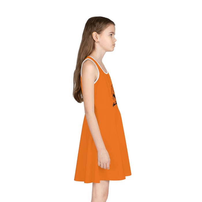 Girls' Halloween Pumpkin Sundress — Orange Jack‑O'Lantern Tank Dress for Kids
