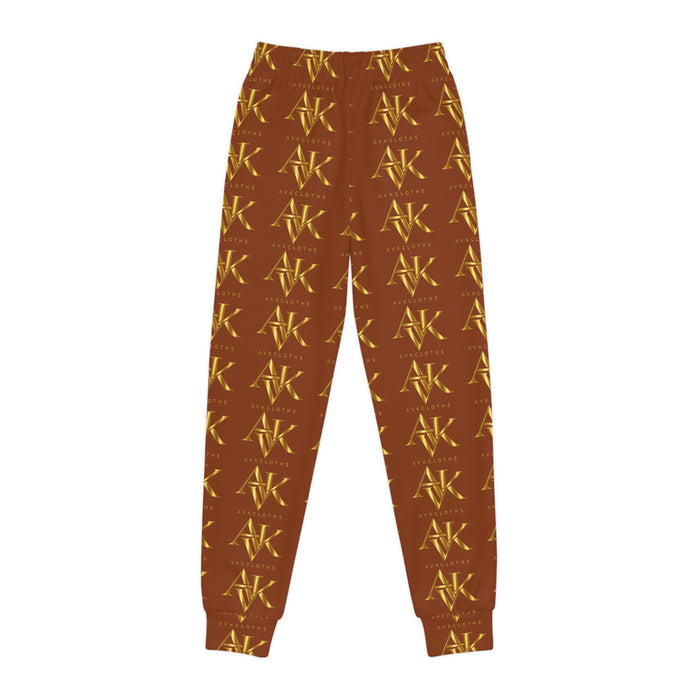 Golden Monogram Youth Joggers — All-Over Brown & Gold Logo Sweatpants