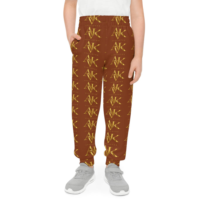 Golden Monogram Youth Joggers — All-Over Brown & Gold Logo Sweatpants
