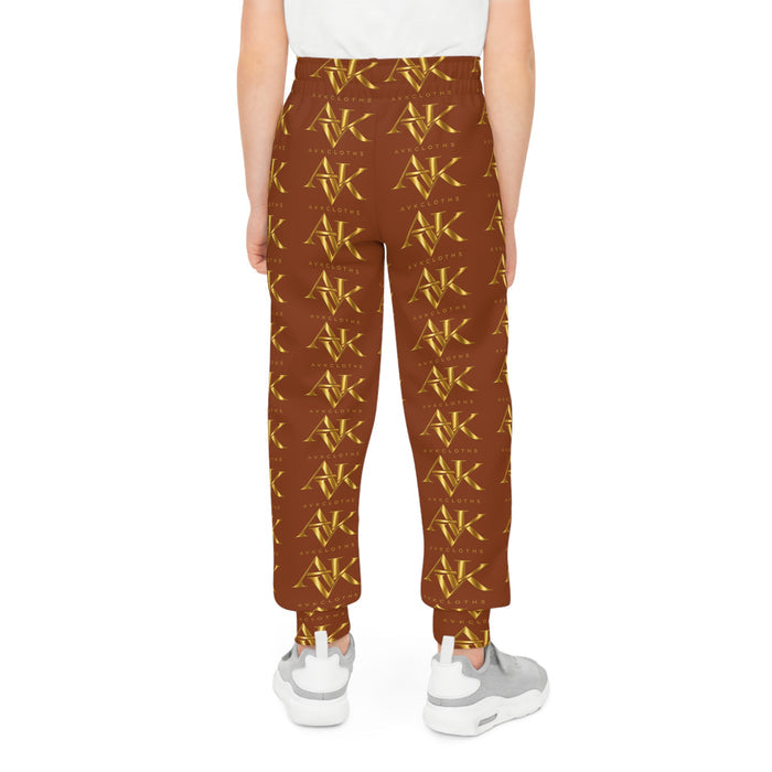 Golden Monogram Youth Joggers — All-Over Brown & Gold Logo Sweatpants