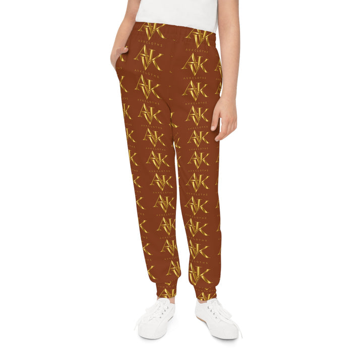 Golden Monogram Youth Joggers — All-Over Brown & Gold Logo Sweatpants