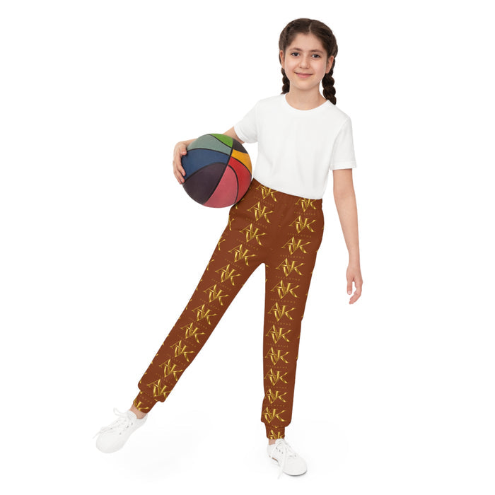 Golden Monogram Youth Joggers — All-Over Brown & Gold Logo Sweatpants