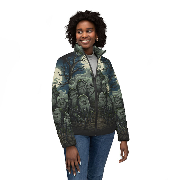Graveyard Moon Puffer Jacket — Gothic Halloween Women’s Coat