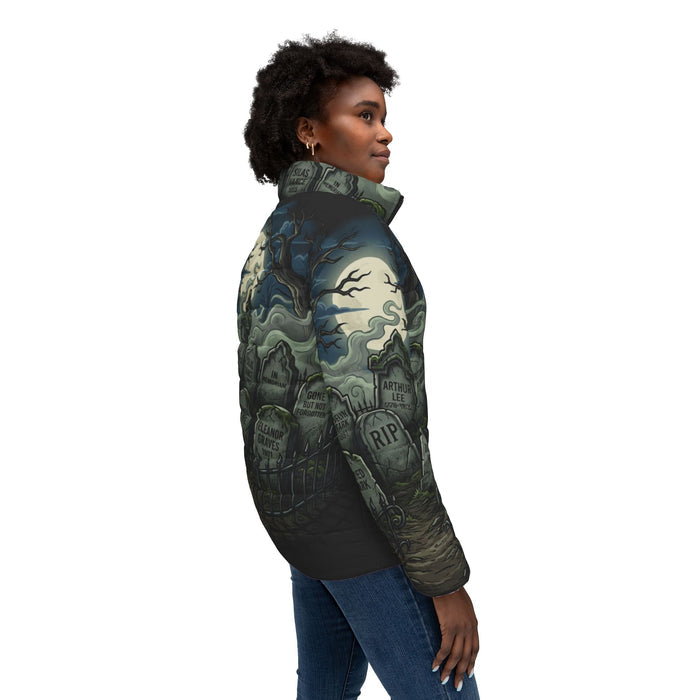 Graveyard Moon Puffer Jacket — Gothic Halloween Women’s Coat