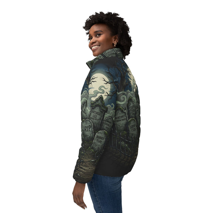 Graveyard Moon Puffer Jacket — Gothic Halloween Women’s Coat