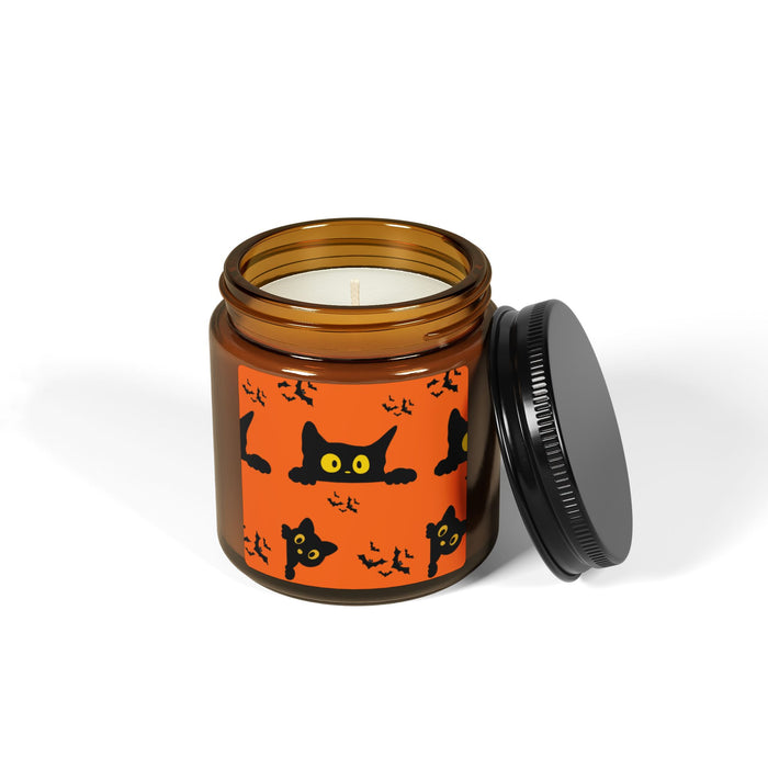Halloween Black Cat Soy Candle — Amber Jar Scented Candle