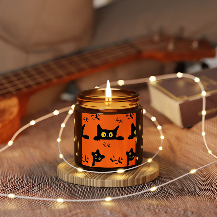 Halloween Black Cat Soy Candle — Amber Jar Scented Candle